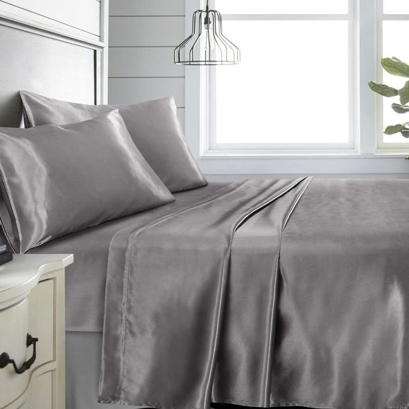 Other - King Sz 4 Pc Bed Sheet Set Silky Smooth Satin Deep Pocket X002YMM88F
